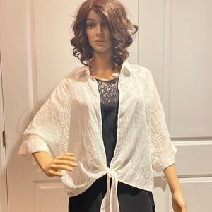 Red Coral tie up sheer blouse. Size medium. White.